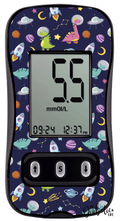 Dino's in Space - Caresens N, skin and Decal, glucose meter sticker - MyDiabeticLife