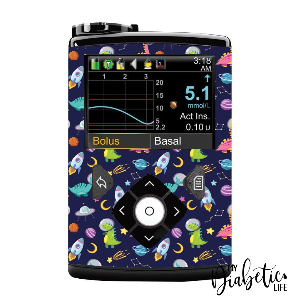 Dinos In Space - Medtronic Pump (630/640/670/770) Sticker Full Cover W/clip 630/640/670
