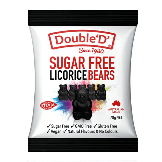 Double D - Sugar Free Licorice Bears 70G Packet Confectionery