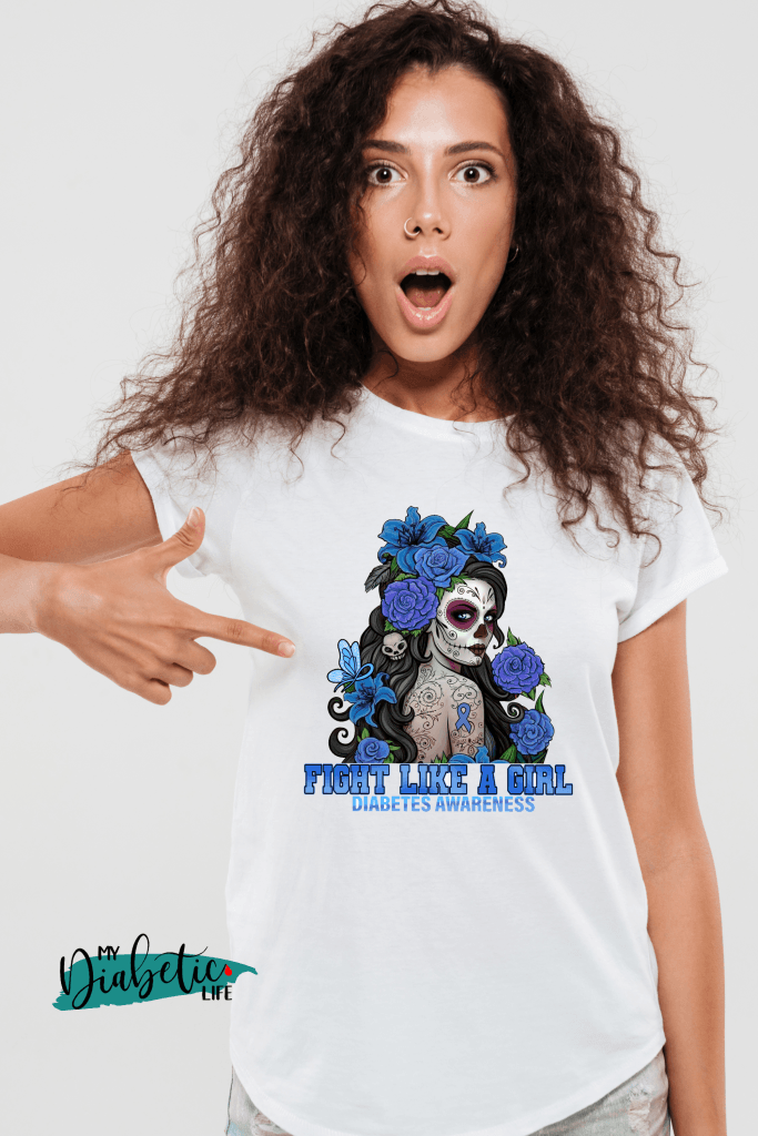 Fight like a girl -  diabetes awareness, medical conditions, type one diabetic, Basic t-shirt, Womens Graphic Diabetes Tee - MyDiabeticLife