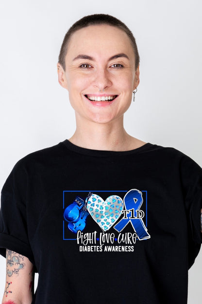 Fight Love Cure - Diabetes Awareness Unisex T-Shirt S / Black Shirts