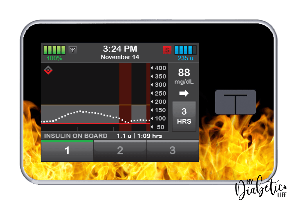 Fire Water Burn - Tandem Tslim x2 Pump Peel, skin and Decal, insulin pump sticker - MyDiabeticLife