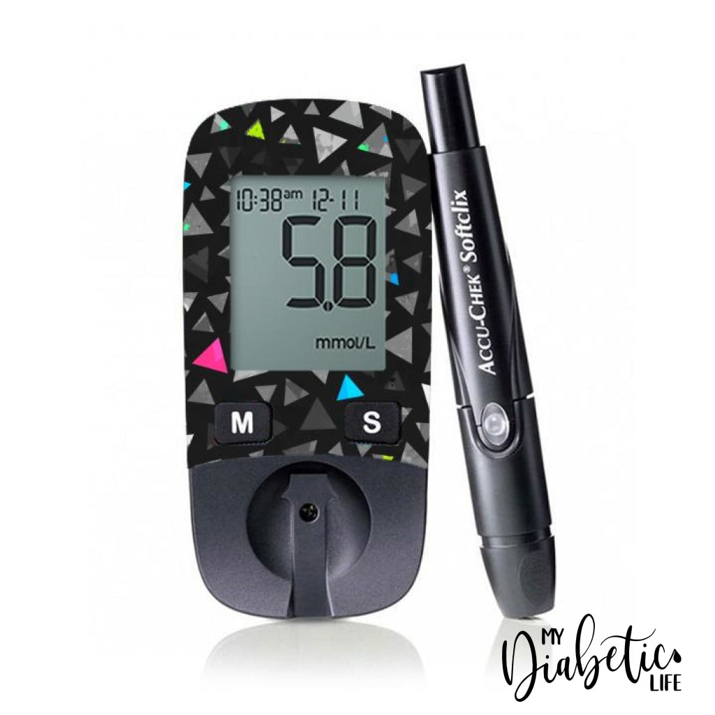 Geo Neon Triangles - Accu-chek Active Peel, skin and Decal, glucose meter sticker - MyDiabeticLife