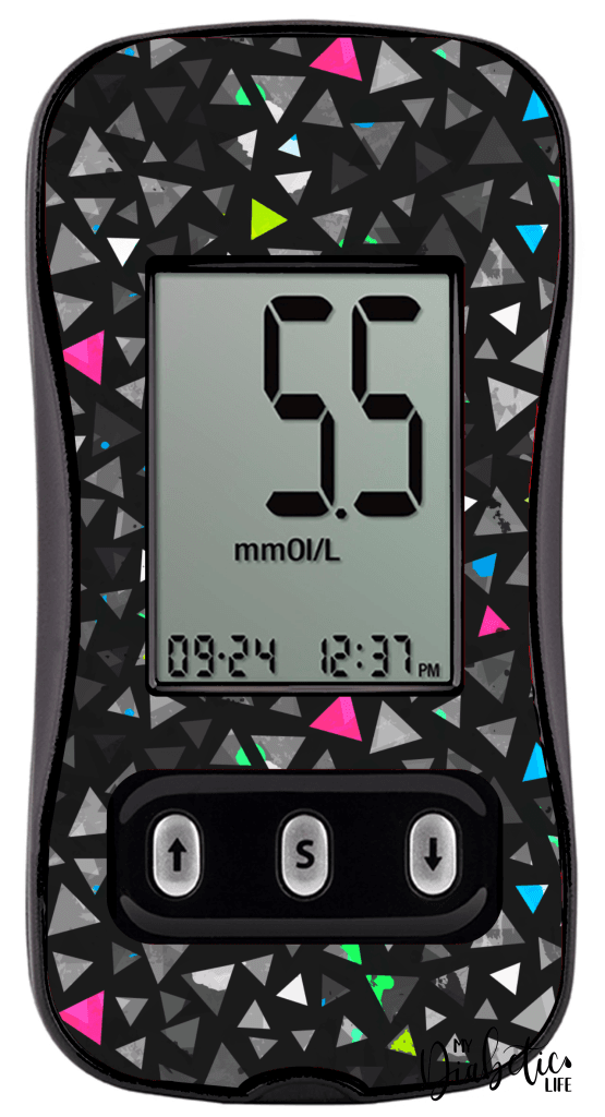 Geo Neon Triangles - Caresens N, skin and Decal, glucose meter sticker - MyDiabeticLife