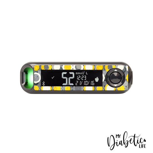 Geo Spots Grey and Yellow - Contour Next One Peel, skin and Decal, glucose meter sticker - MyDiabeticLife