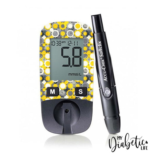 Geo spots Grey & Yellow- Accu-chek Active Peel, skin and Decal, glucose meter sticker - MyDiabeticLife