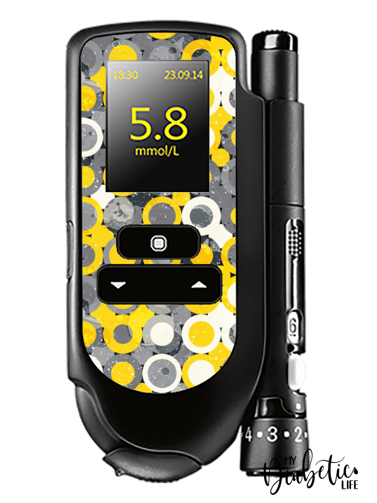 Geo Spots Grey & Yellow - Accu-chek Mobile Peel, skin and Decal, glucose meter sticker - MyDiabeticLife
