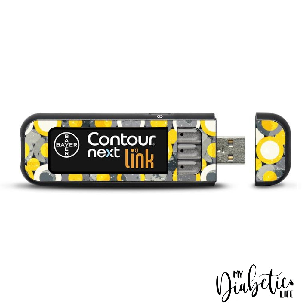 Geo Spots Grey & Yellow - Contour Next Link USB Peel, skin and Decal, Glucose meter sticker - MyDiabeticLife
