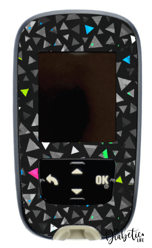 Geometric Neon Triangles - Accu-chek Guide Peel, skin and Decal, glucose meter sticker - MyDiabeticLife
