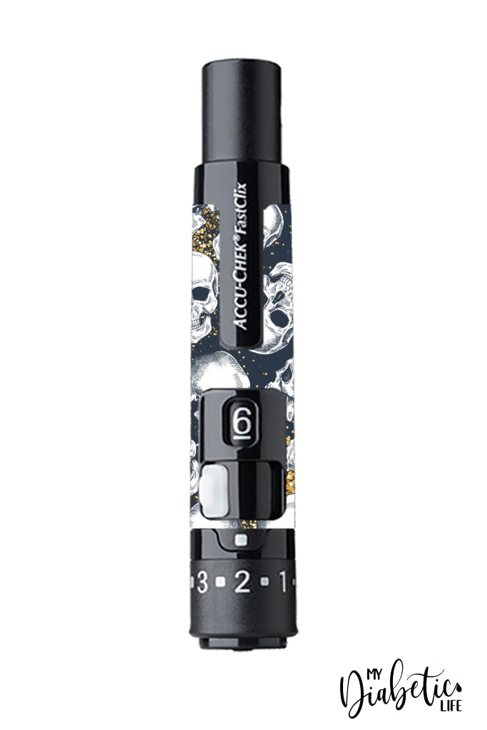 Glitter And Skulls - Accuchek Fast-Clix Lancet Device Peel Skin Decal Sticker