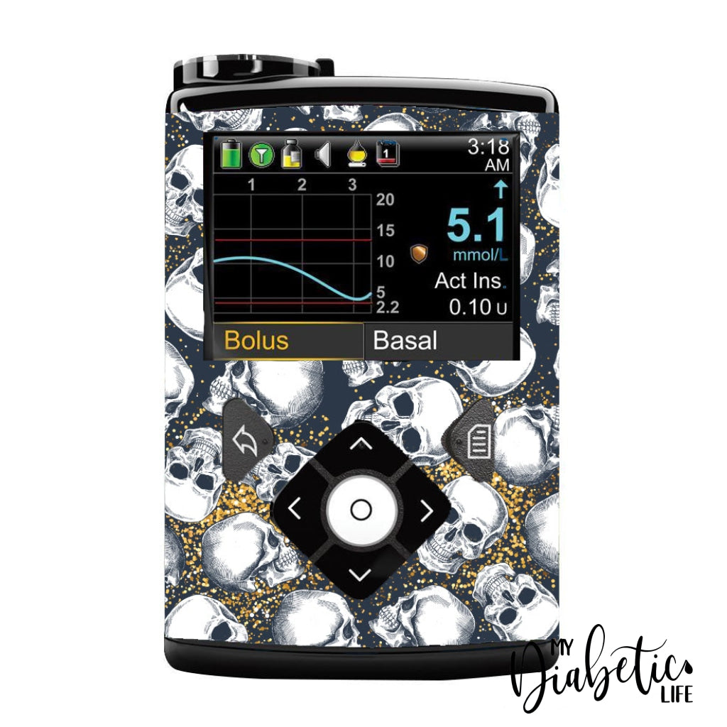 Glitter And Skulls - Medtronic Pump (630/640/670/770) Sticker Full Cover W/clip 630/640/670