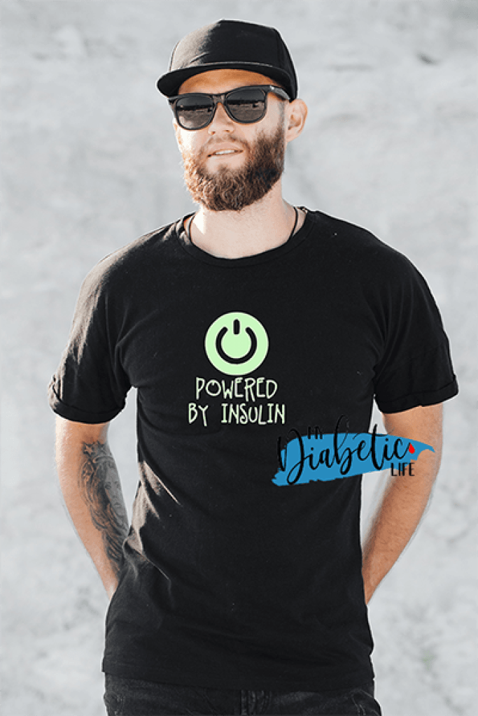 Glow int he dark - Powered by insulin - diabetes awareness, type one diabetic, Basic White t-shirt, Unisex Graphic Diabetes Tee - MyDiabeticLife