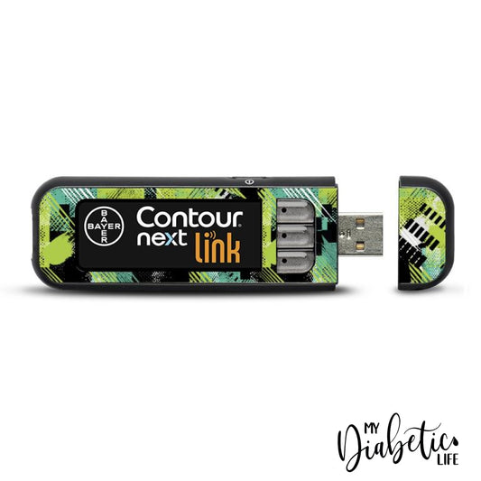 Green Grunge - Contour Next Link USB Peel, skin and Decal, Glucose meter sticker - MyDiabeticLife