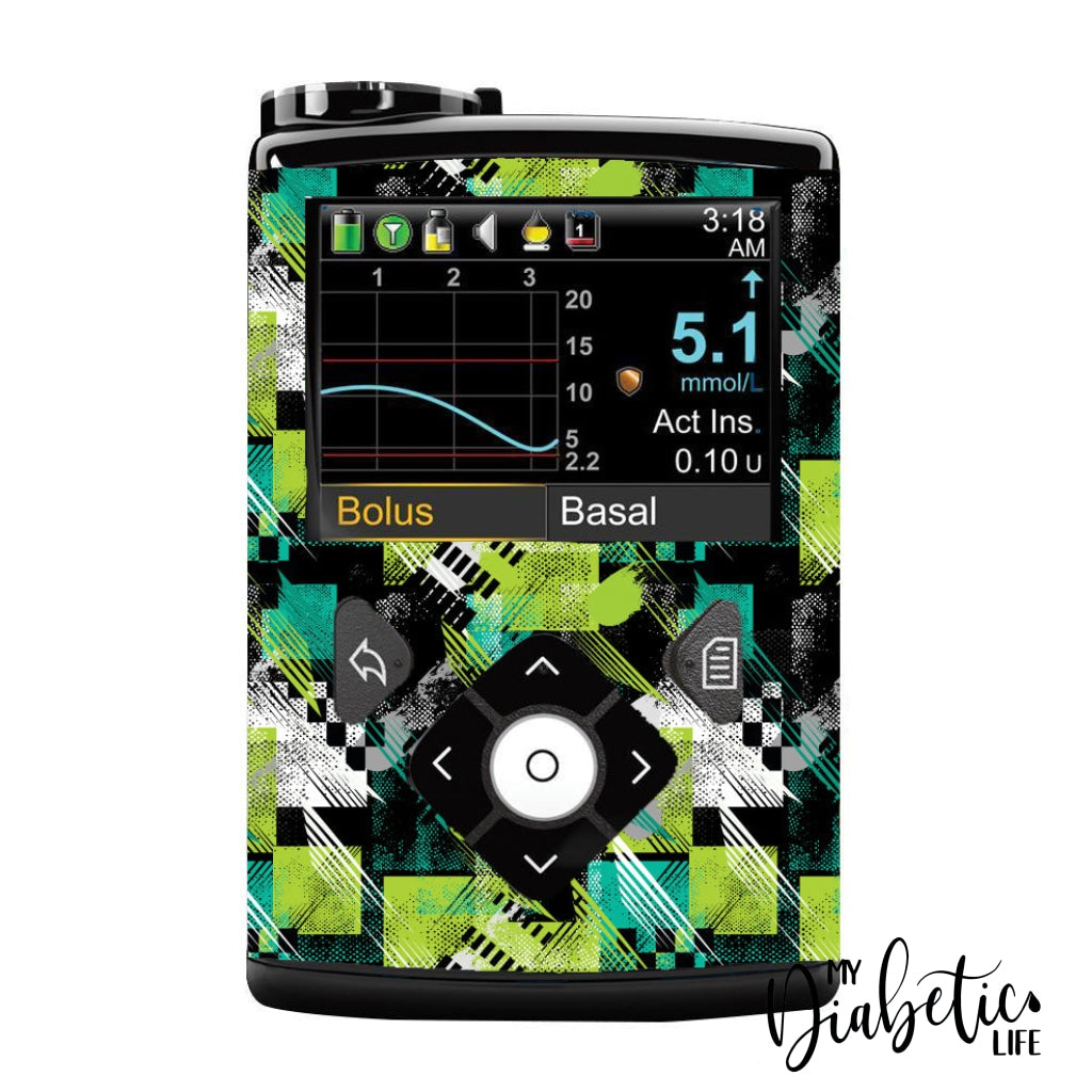 Green Grunge - Medtronic Pump (630/640/670/770) Sticker Full Cover W/clip 630/640/670
