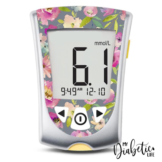 Grey Floral - Freestyle Optium Peel, skin and Decal, glucose meter sticker - MyDiabeticLife