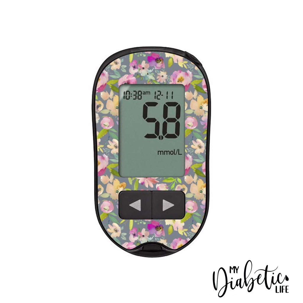 Grey Florals - Accu-chek Performa Peel, skin and Decal, glucose meter sticker - MyDiabeticLife