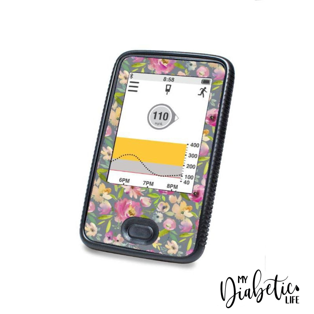 Grey Florals - Dexcom G6 Peel, skin and Decal, glucose meter sticker - MyDiabeticLife