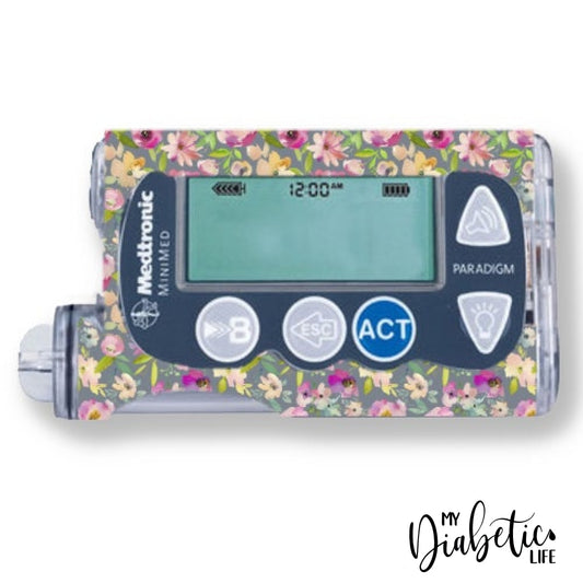 Grey Florals - Medtronic Paradigm Series 7 Skin And Decal Insulin Pump Sticker