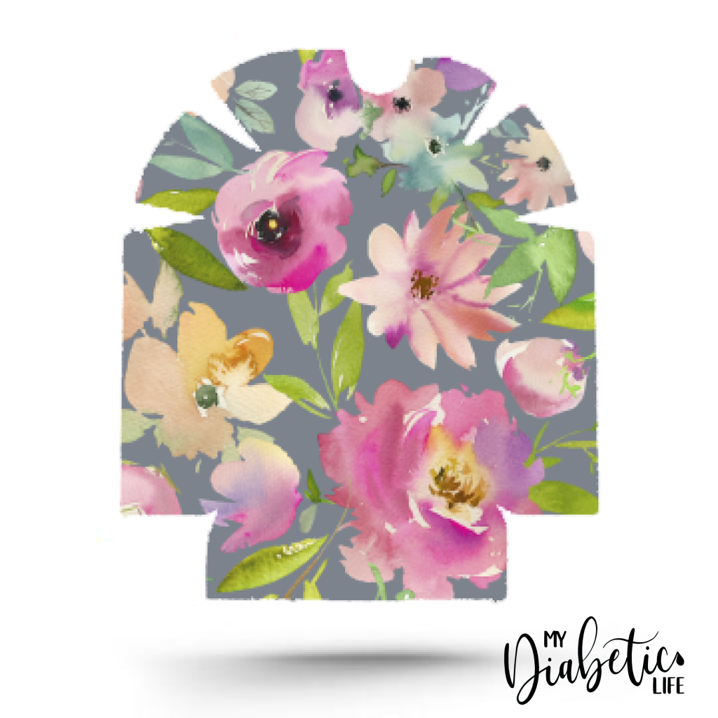 Grey Florals - Omnipod Peel, skin and Decal, insulin pump sticker - MyDiabeticLife
