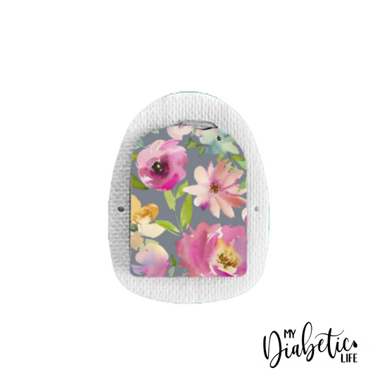 Grey Florals - Omnipod Peel, skin and Decal, insulin pump sticker - MyDiabeticLife