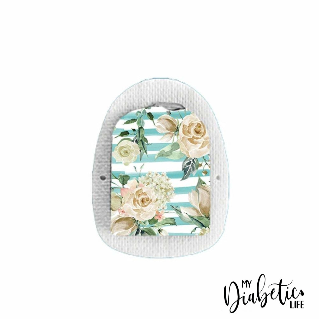 Hampton Teal & Roses - Omnipod Peel, skin and Decal, insulin pump sticker - MyDiabeticLife