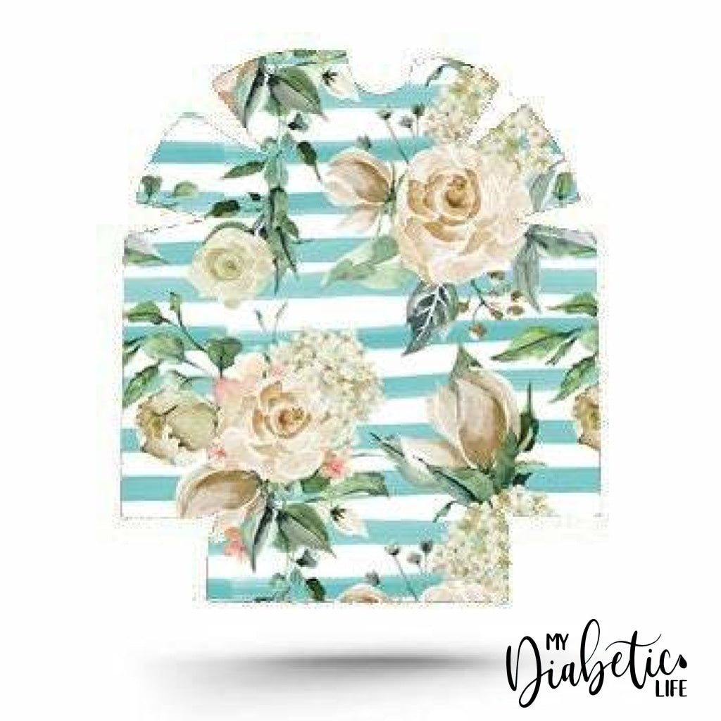 Hampton Teal & Roses - Omnipod Peel, skin and Decal, insulin pump sticker - MyDiabeticLife