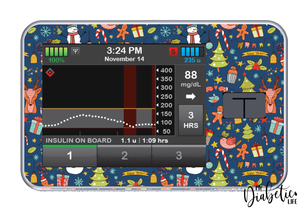 Happy Holidays - Tandem Tslim x2 Pump Peel, skin and Decal, insulin pump sticker - MyDiabeticLife