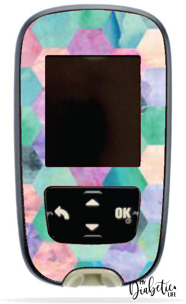 Hexagon Patchwork Quilt - Accu-chek Guide Peel, skin and Decal, glucose meter sticker - MyDiabeticLife