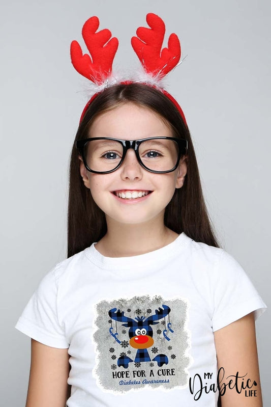 Hoping for a cure - Reindeer  - Diabetes awareness, medical conditions, type one diabetic, Basic White tshirt, Kids Graphic Diabetes Tee - MyDiabeticLife