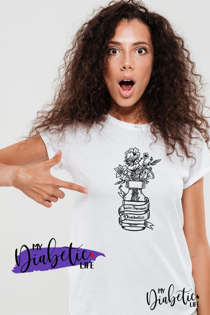 Insulin Vial Vase - diabetes awareness, medical, type1 diabetic, Basic White tshirt, Unisex Graphic Diabetes Tee - MyDiabeticLife