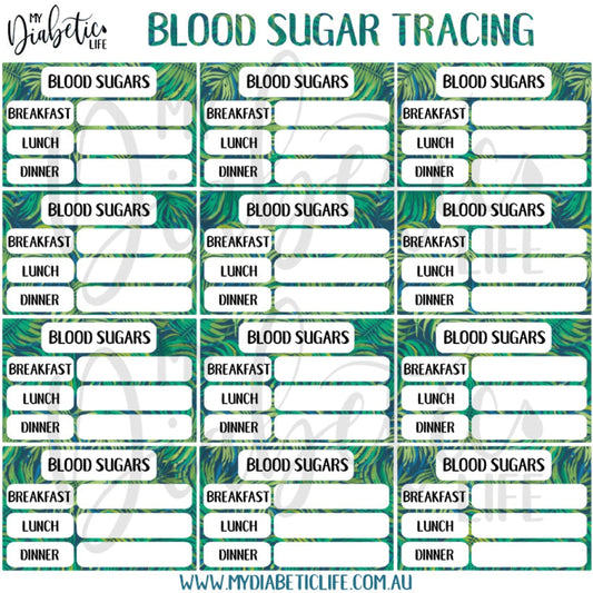 Jungle Leaves - 12 Blood Sugar Trackers For Planners Stickers