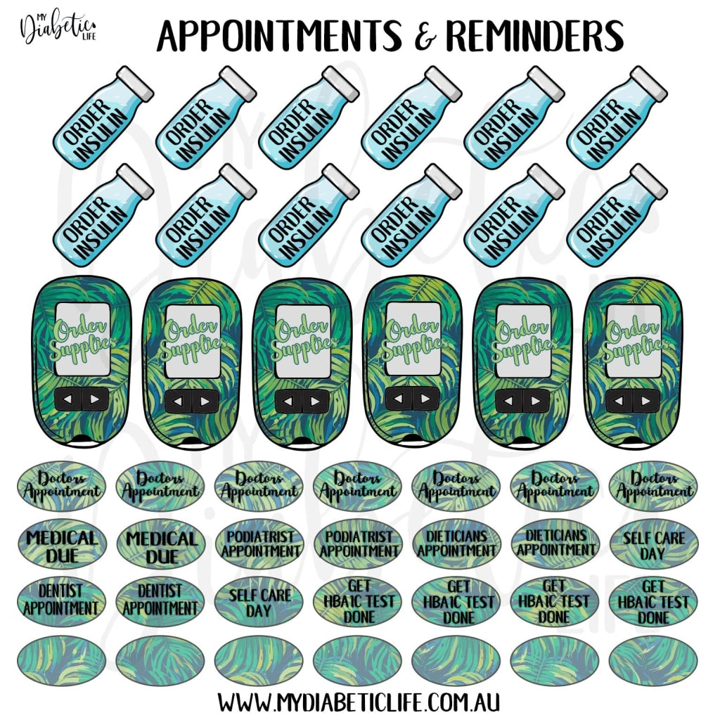 Jungle Leaves - 46 Appointment & Reminder Planner Stickers