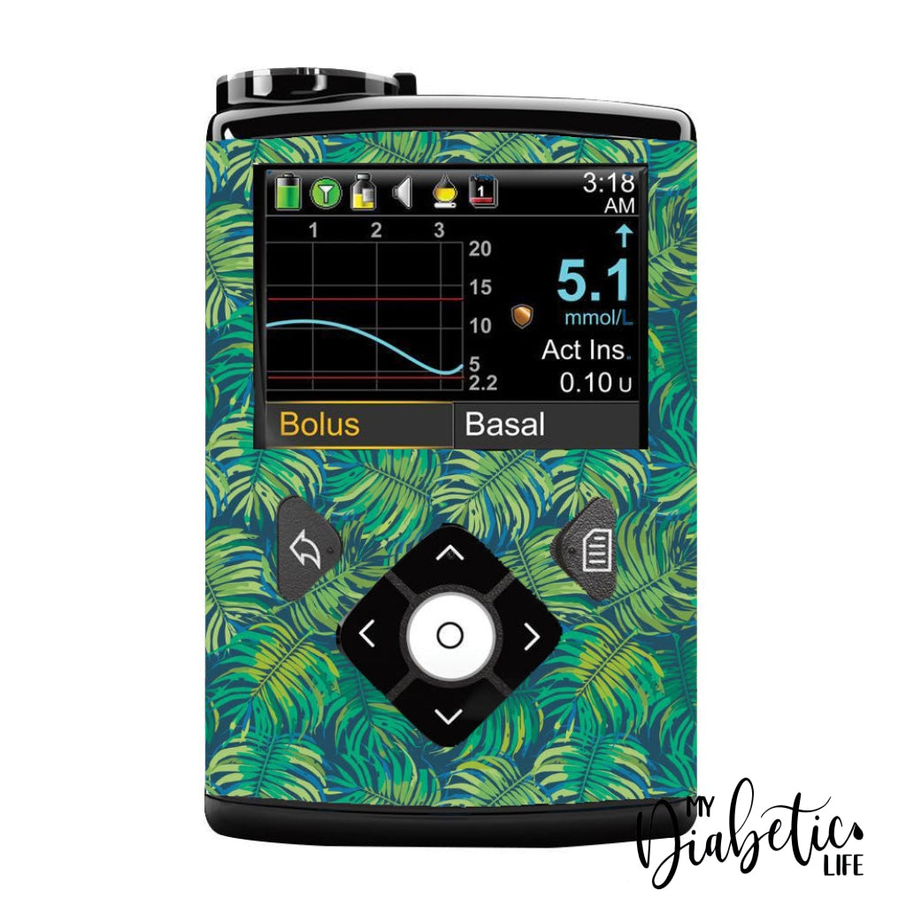 Jungle Leaves - Medtronic Pump (630/640/670/770) Sticker Full Cover W/clip 630/640/670