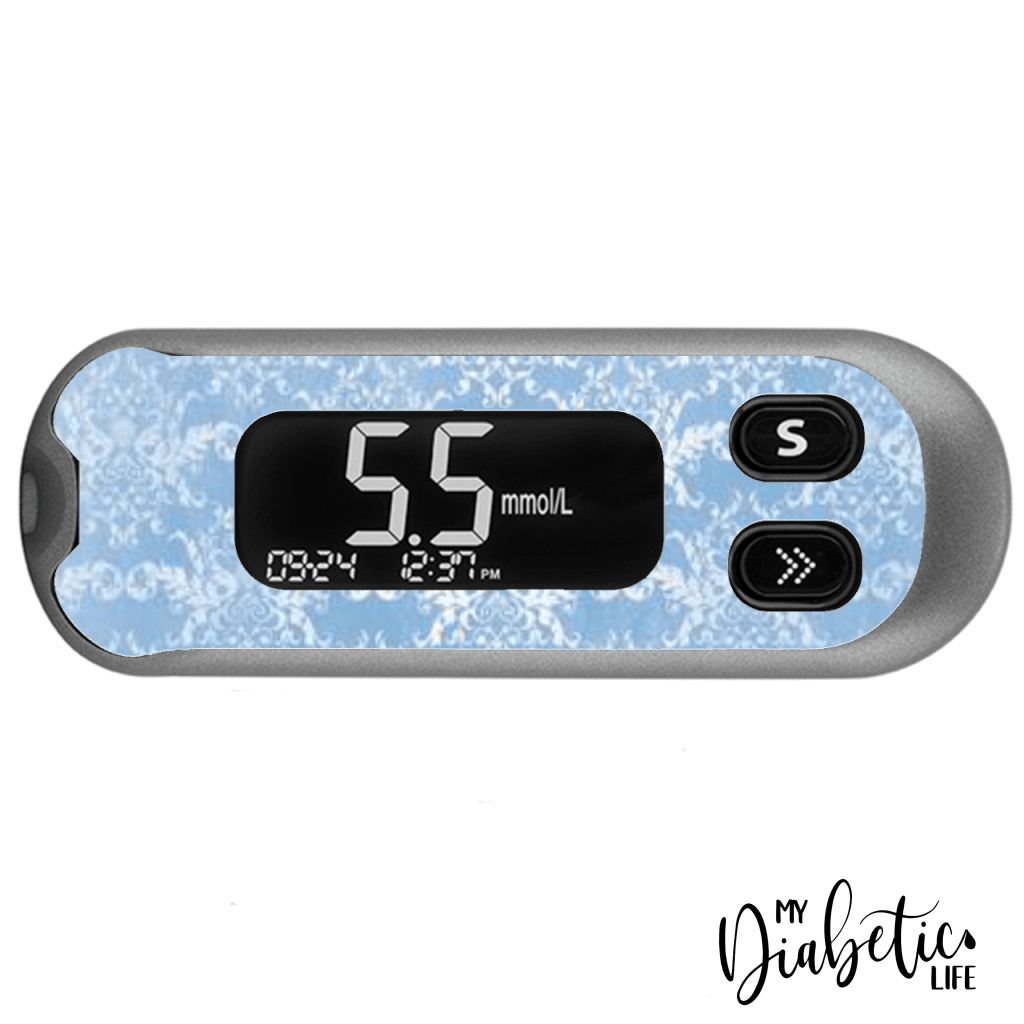 Light Blue Damask - CareSens N Pop - Peel, skin and Decal, glucose meter sticker - MyDiabeticLife
