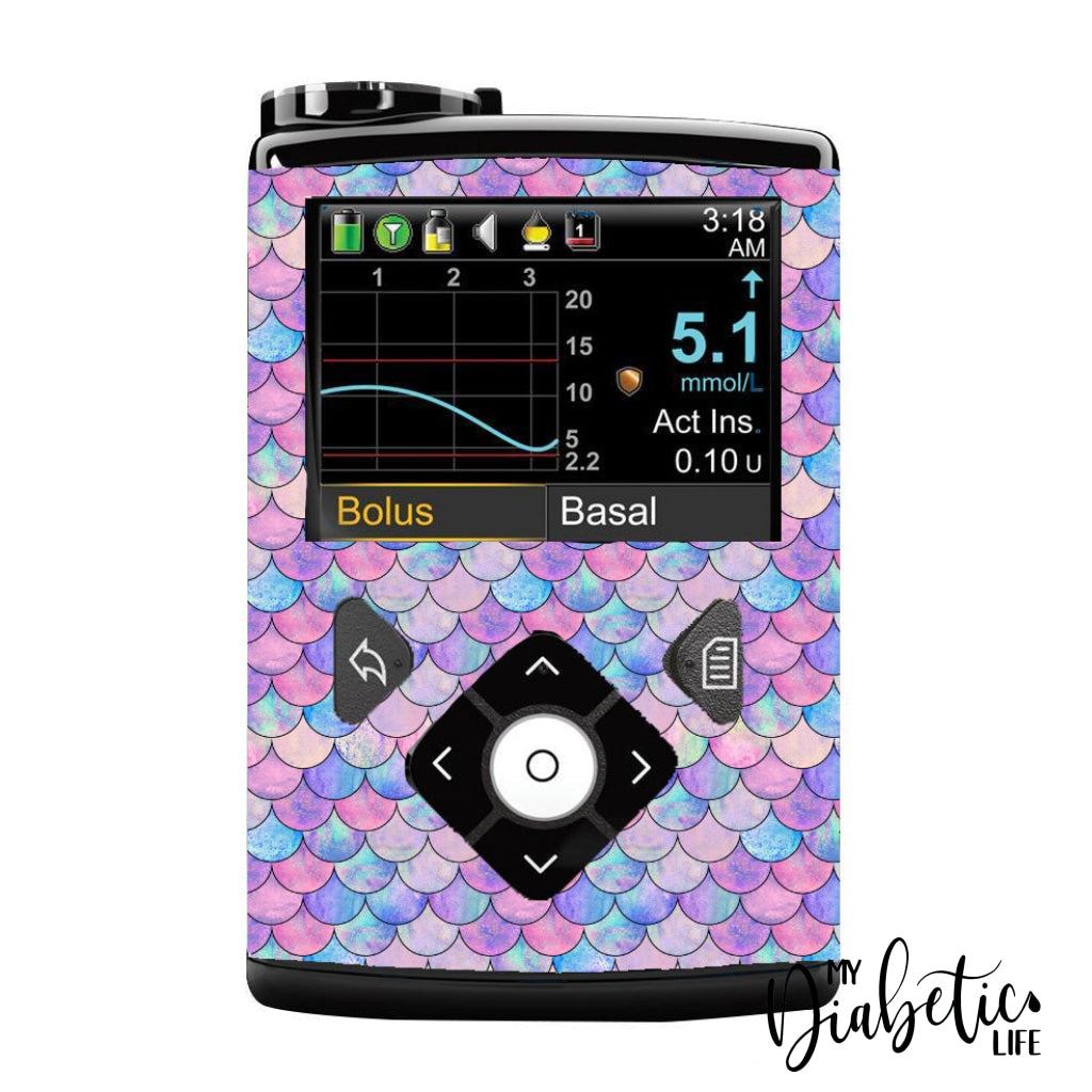 Mermaid Tails- Medtronic Pump (630/640/670/770) Sticker Full Cover W/clip 630/640/670