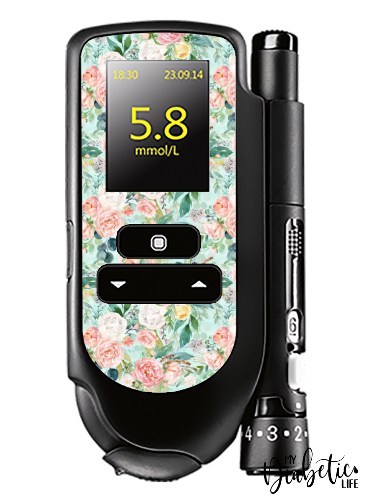 Mint Floral - Accu-chek Mobile Peel, skin and Decal, glucose meter sticker - MyDiabeticLife