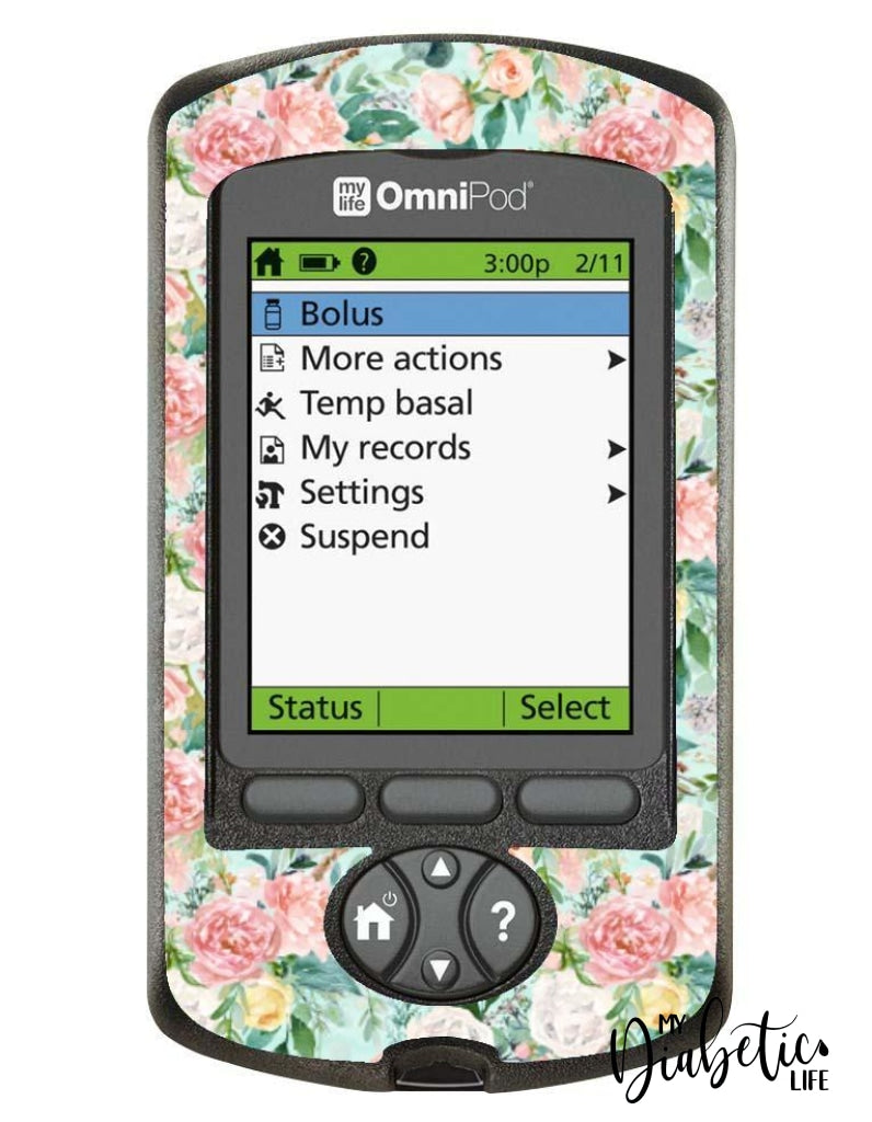 Mint Floral - Omnipod Pdm Skin And Decal Glucose Meter Sticker