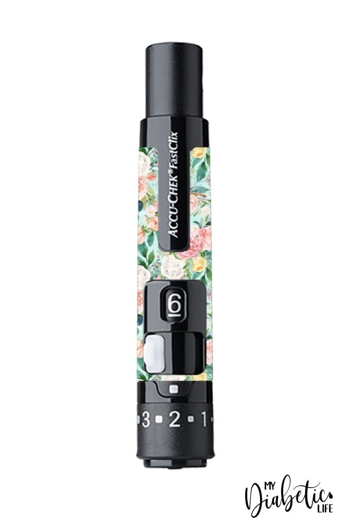 Mint Florals - Accuchek Fast-Clix Lancet Device Peel Skin And Decal Sticker