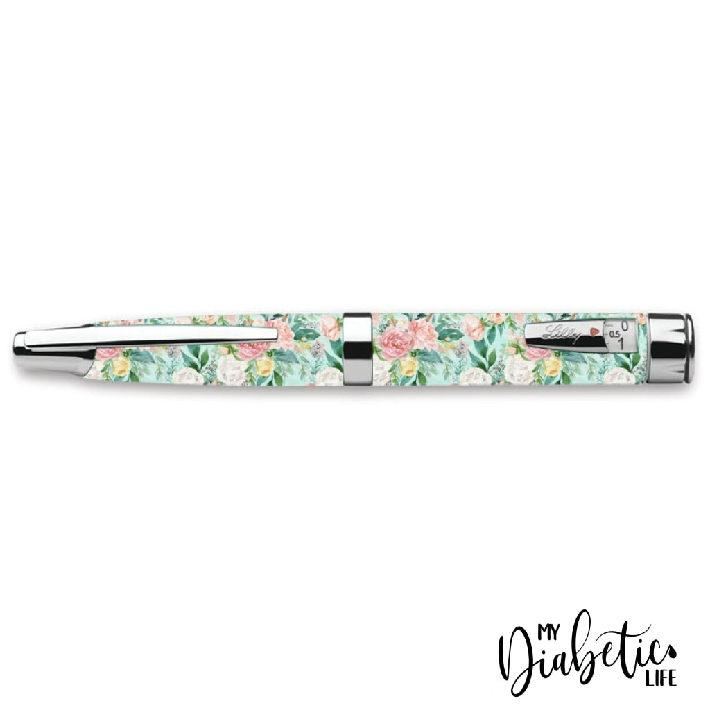 Mint Florals - Humapen Luxura Insulin Pen Peel Skin Decal Sticker Cover