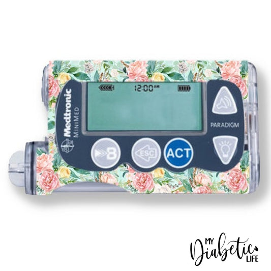 Mint Florals - Medtronic Paradigm Series 7 Skin And Decal Insulin Pump Sticker