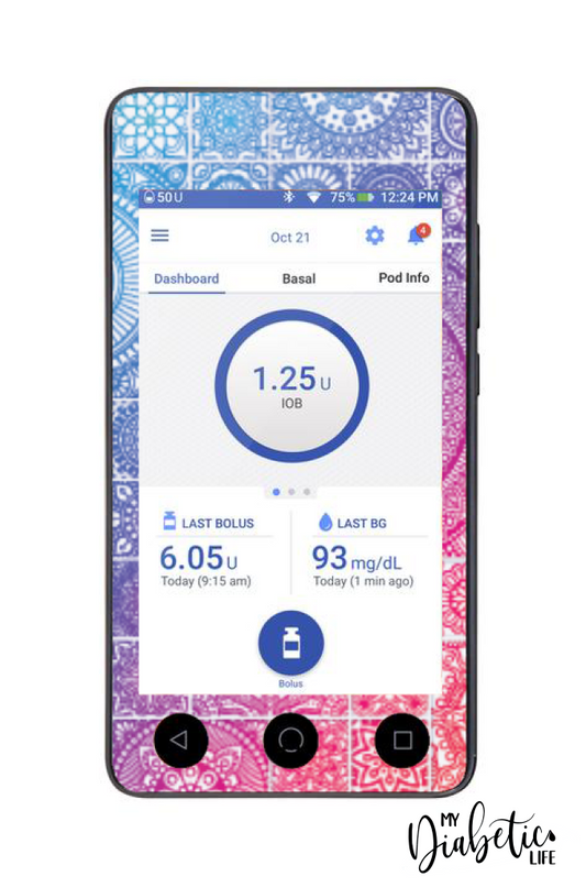 Mosaic Tiles - Omnipod Dash, skin and Decal, glucose meter sticker - MyDiabeticLife