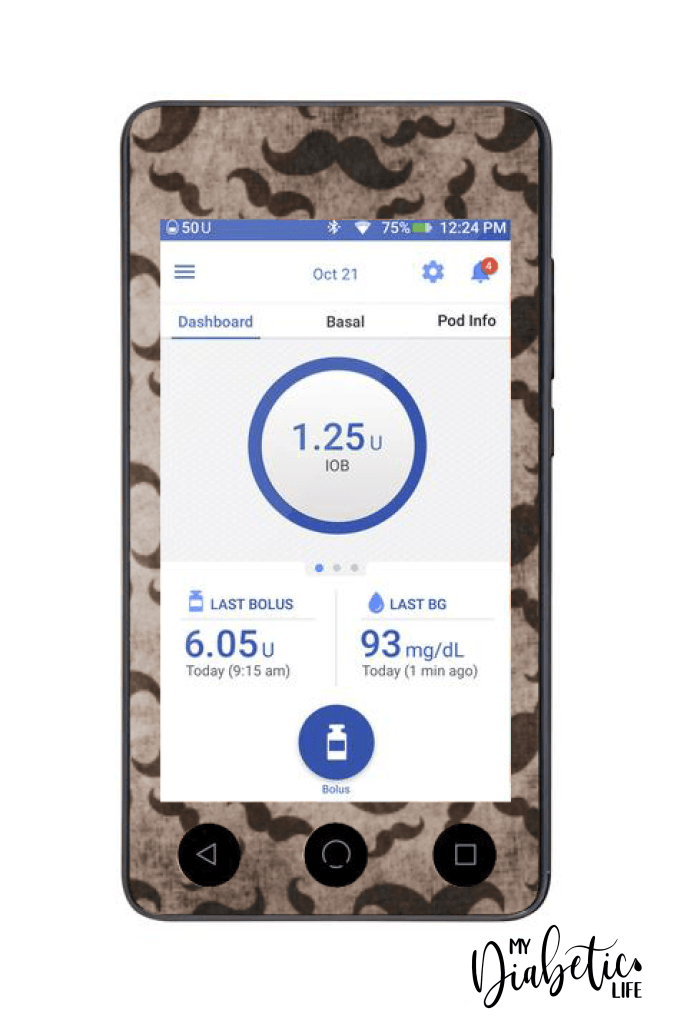 Moustaches - Omnipod Dash, skin and Decal, glucose meter sticker - MyDiabeticLife