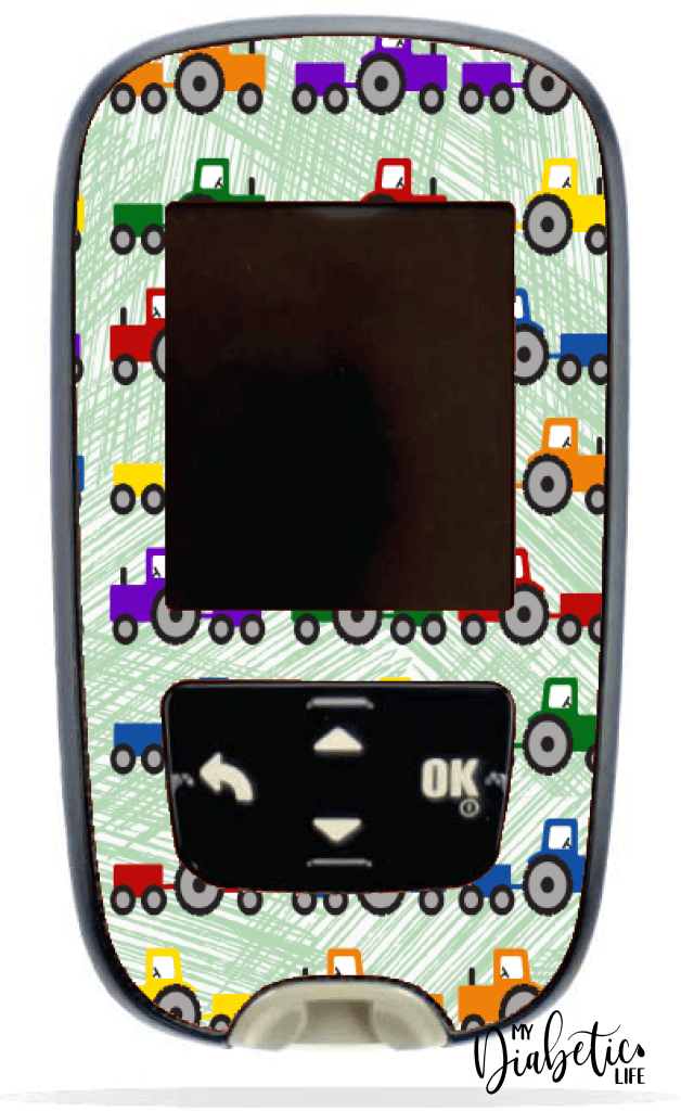 Multicolour Tractors - Accu-chek Guide Peel, skin and Decal, glucose meter sticker - MyDiabeticLife