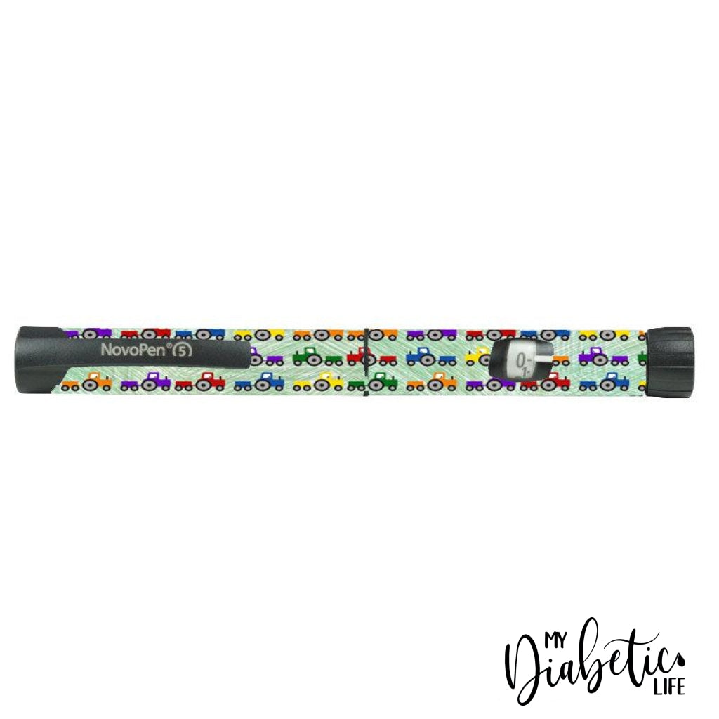 Multicoloured Tractors -  Novopen 4, Novopen5, Novopen Echo Peel, skin and Decal, Insulin pen sticker Cover - MyDiabeticLife