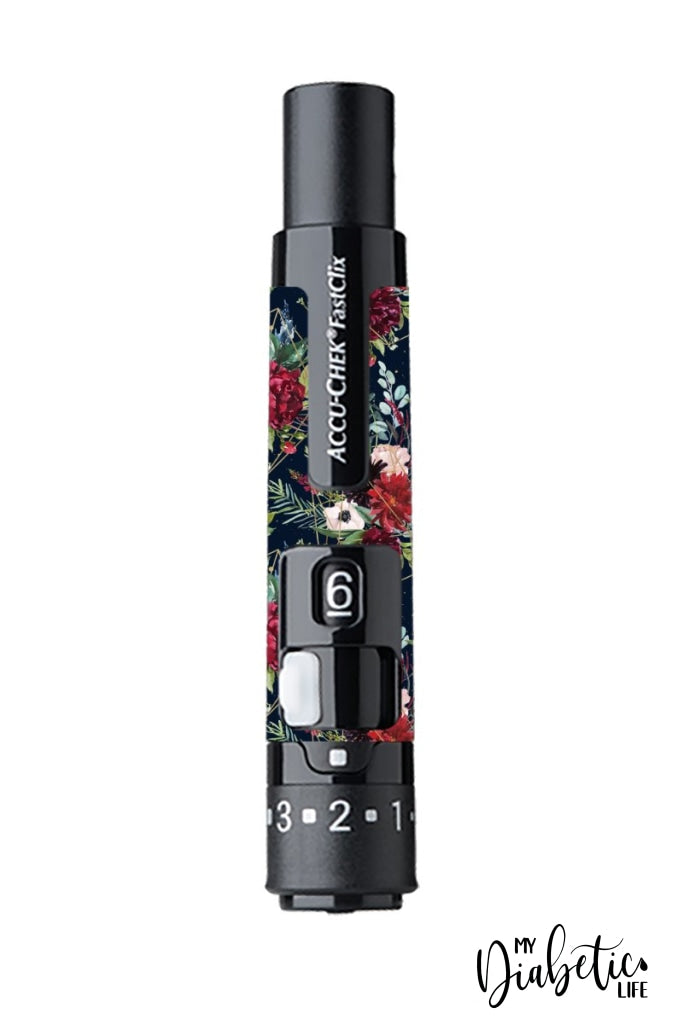 Navy Christmas Floral - Accuchek Fast-Clix Lancet Device Peel Skin And Decal Sticker