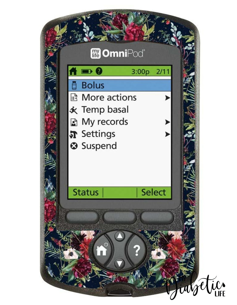Navy Christmas Floral - Omnipod Pdm Skin And Decal Glucose Meter Sticker