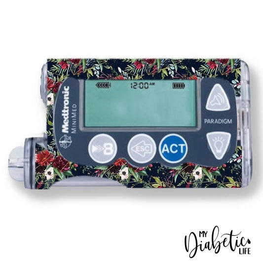 Navy Christmas Florals - Medtronic Paradigm Series 7 Skin And Decal Insulin Pump Sticker