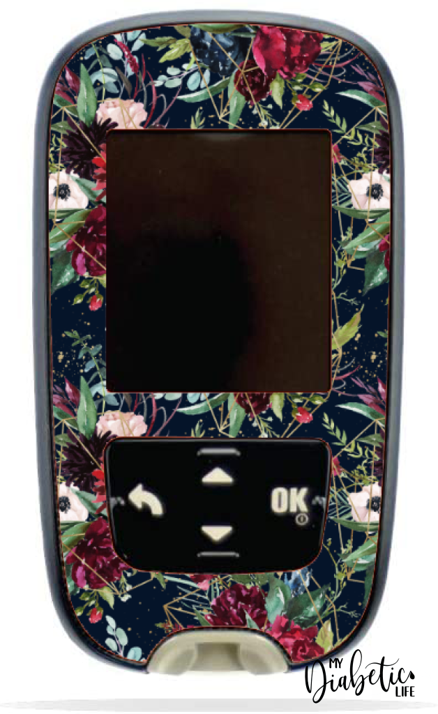 Navy Floral Christmas - Accu-chek Guide Peel, skin and Decal, glucose meter sticker - MyDiabeticLife