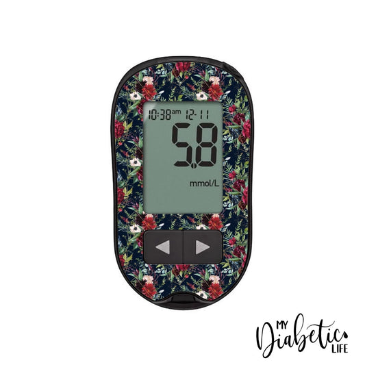Navy Floral Christmas - Accu-chek Performa Peel, skin and Decal, glucose meter sticker - MyDiabeticLife