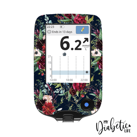 Navy Floral Christmas - Freestyle Libre Peel, skin and Decal, glucose meter sticker - MyDiabeticLife